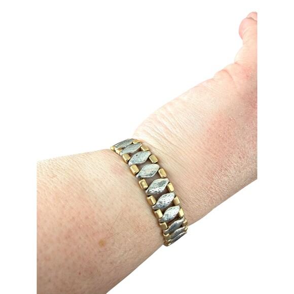 J. Jill Mixed Metal Link Bracelet Silver Gold Tone Hammered Stretch Versatile - Picture 5 of 7